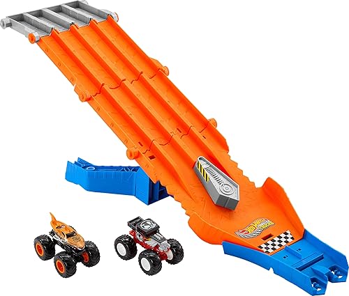 Hot Wheels Monster Truck! Survival Race! JFR07 Ride On Toy Playset with 2 Mini Cars for Ages 4+ Orange