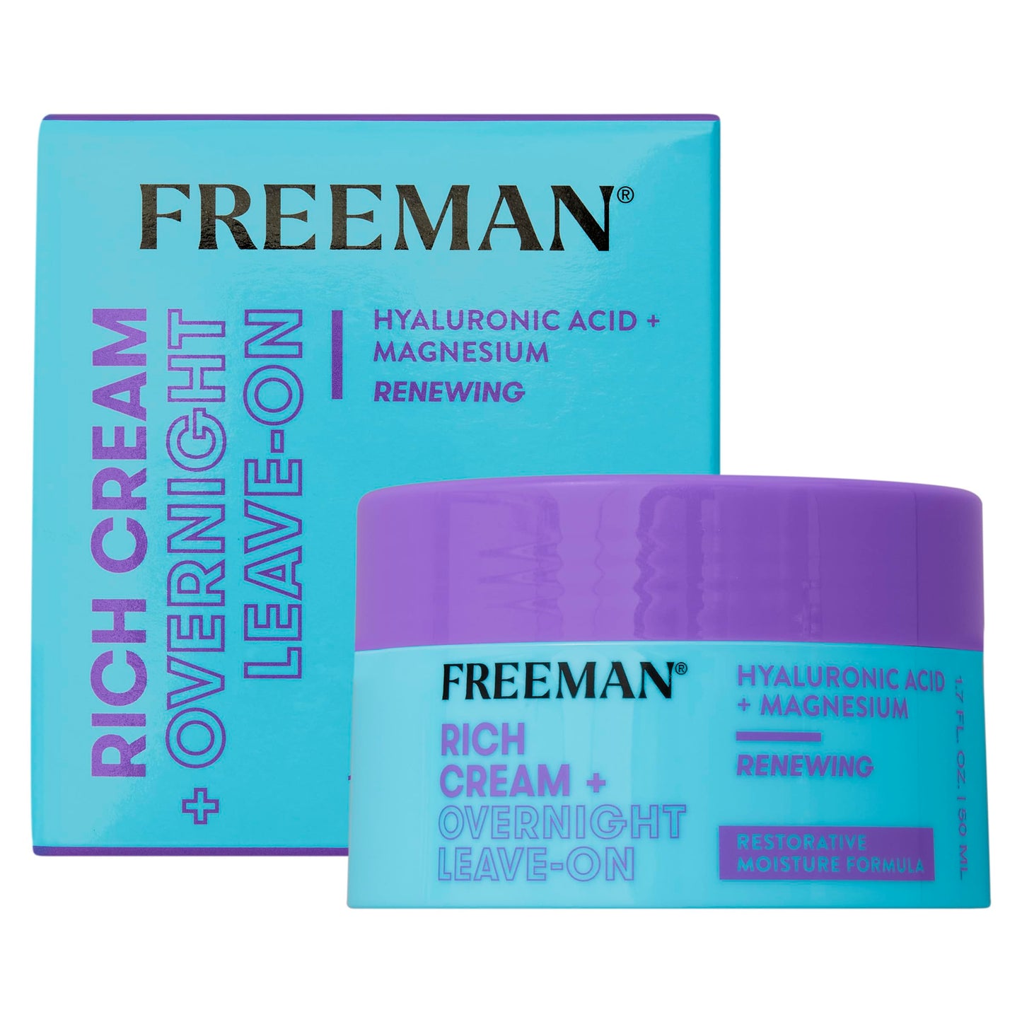 Freeman Rich Cream + Overnight Leave-On, Moisturizing Face Mask, Facial Mask For Dry Skin, Face Cream Infused With Magnesium & Hyaluronic Acid