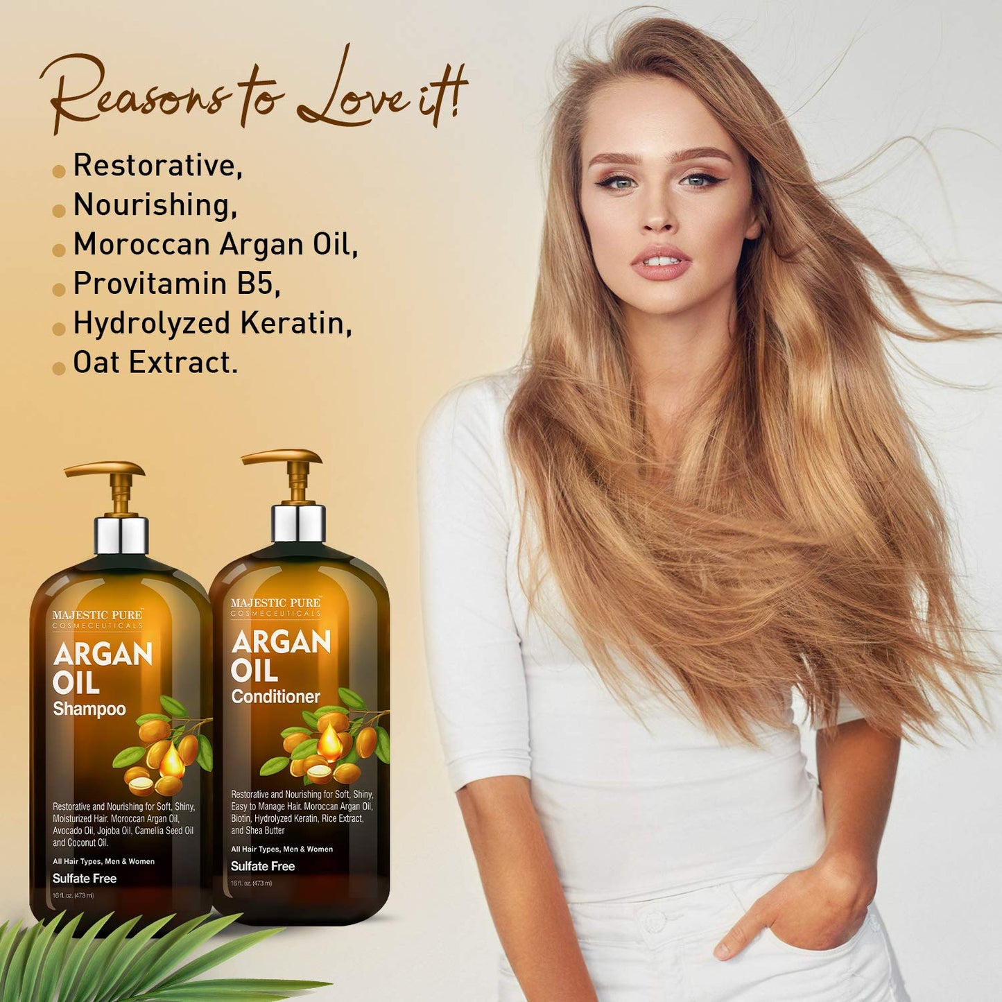 MAJESTIC PURE Argan Oil Shampoo and Conditioner Set | Nourishing & Promotes Soft and Silky Hair | Sulfate Free | For All Hair Types, Men and Women - 2