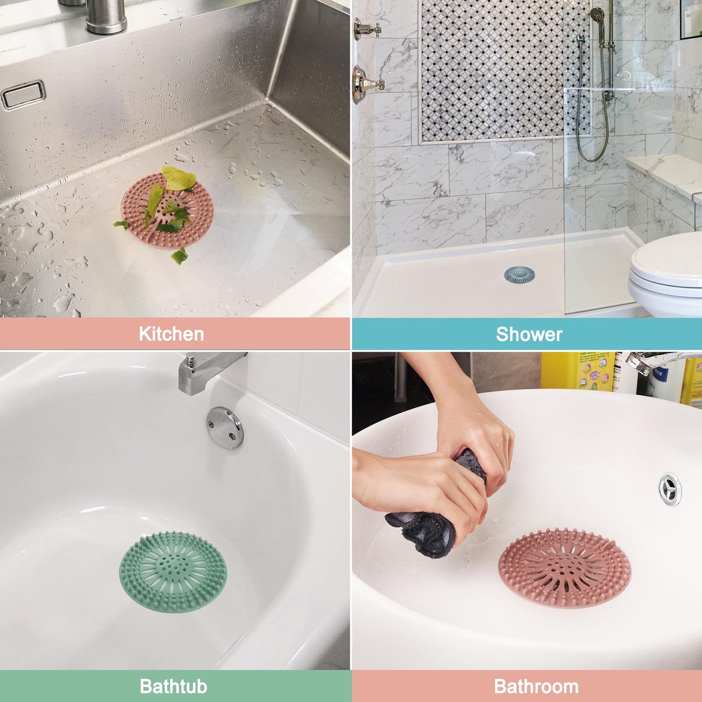 Gotega Sink Drain Strainers, Hair Catcher Shower Drain Covers, Flexible TPR Material, Multi-Color for Bathroom Tub, Shower & Sink, 5-Pack