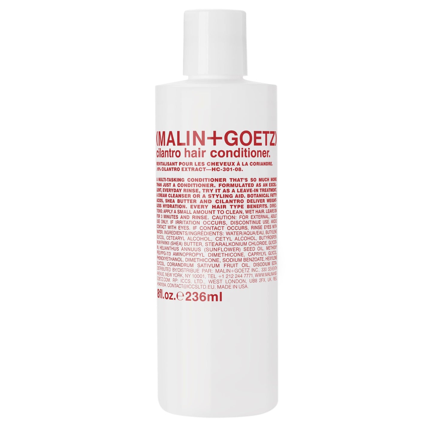 MALIN+GOETZ cilantro conditioner —residue-free, lightweight scalp treatment. conditions, detangles, balances pH, intensely hydrates. tames frizz