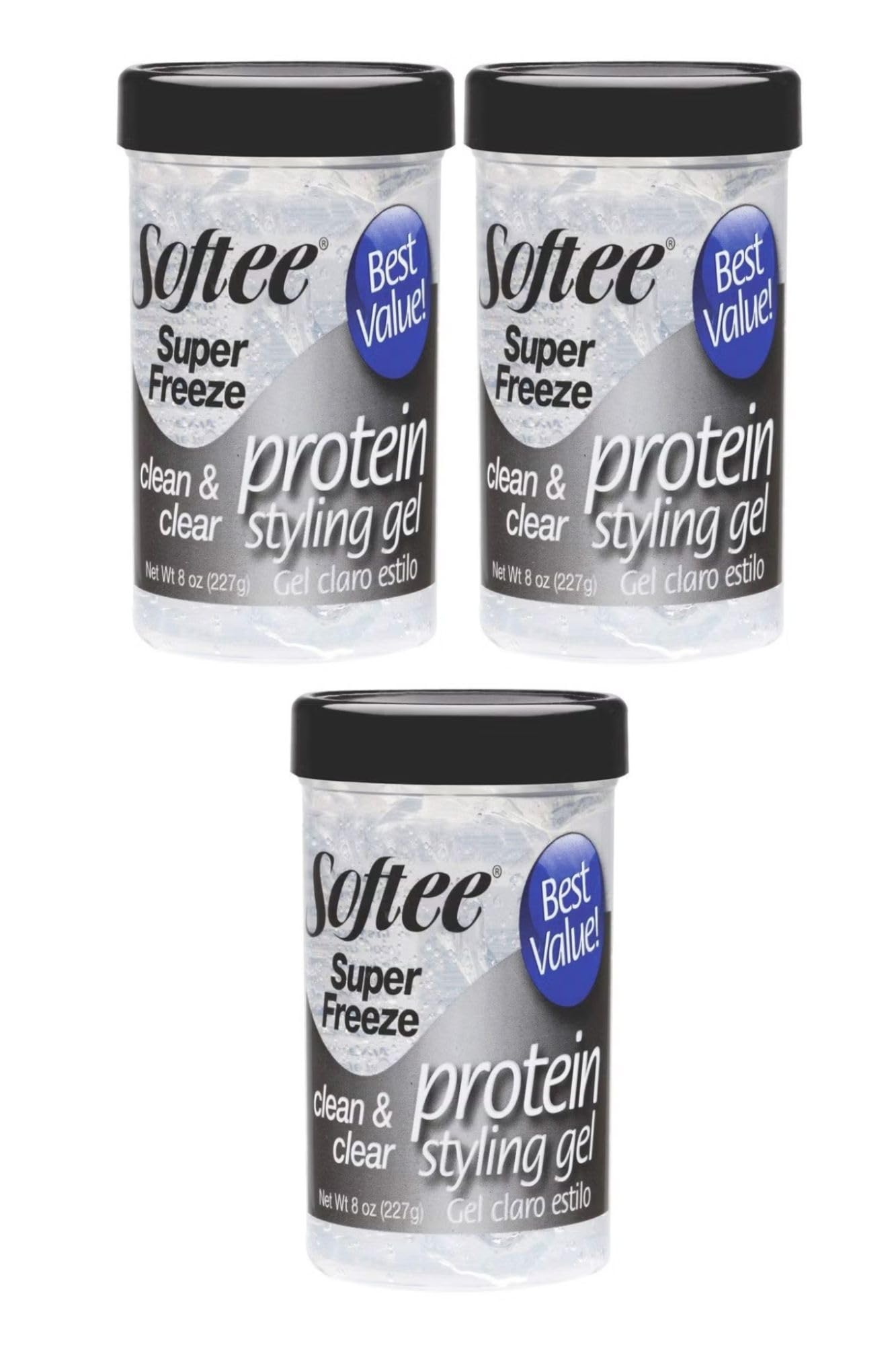 Softee Protein Super Freeze Hair Styling Gel 8 Oz,Pack of 3