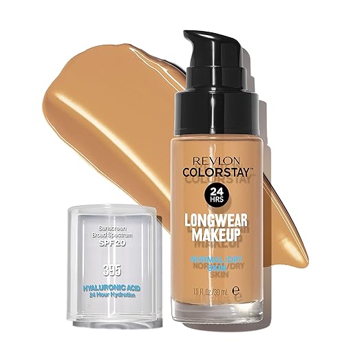 Revlon Liquid Foundation, ColorStay Face Makeup for Normal & Dry Skin, SPF 20, Longwear Medium-Full Coverage with Natural Finish, 395 Deep Honey, 1 Fl