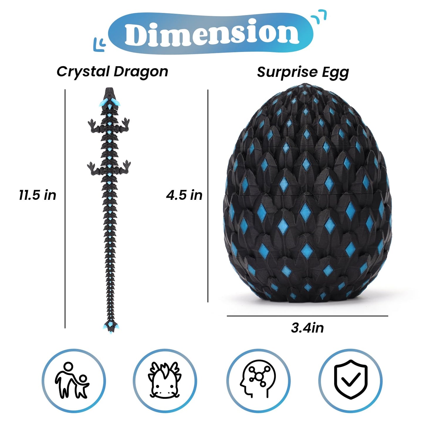3D Printed Mystery Dragon Egg – Glow-in-the-Dark Articulated Dinosaur Fidget Toy, Crystal Dino Eggs for Kids 5-12, Boys & Girls Home Decor