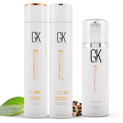 GK HAIR Global Keratin Balancing Shampoo and Conditioner 300ml Kit with Leave-In Cream 130ml | Moisturizing Hair Care Set for All Hair Types |