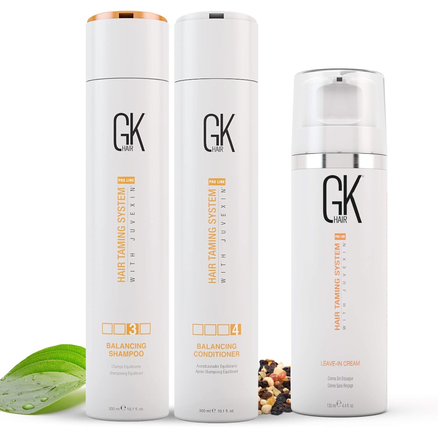 GK HAIR Global Keratin Balancing Shampoo and Conditioner 300ml Kit with Leave-In Cream 130ml | Moisturizing Hair Care Set for All Hair Types |