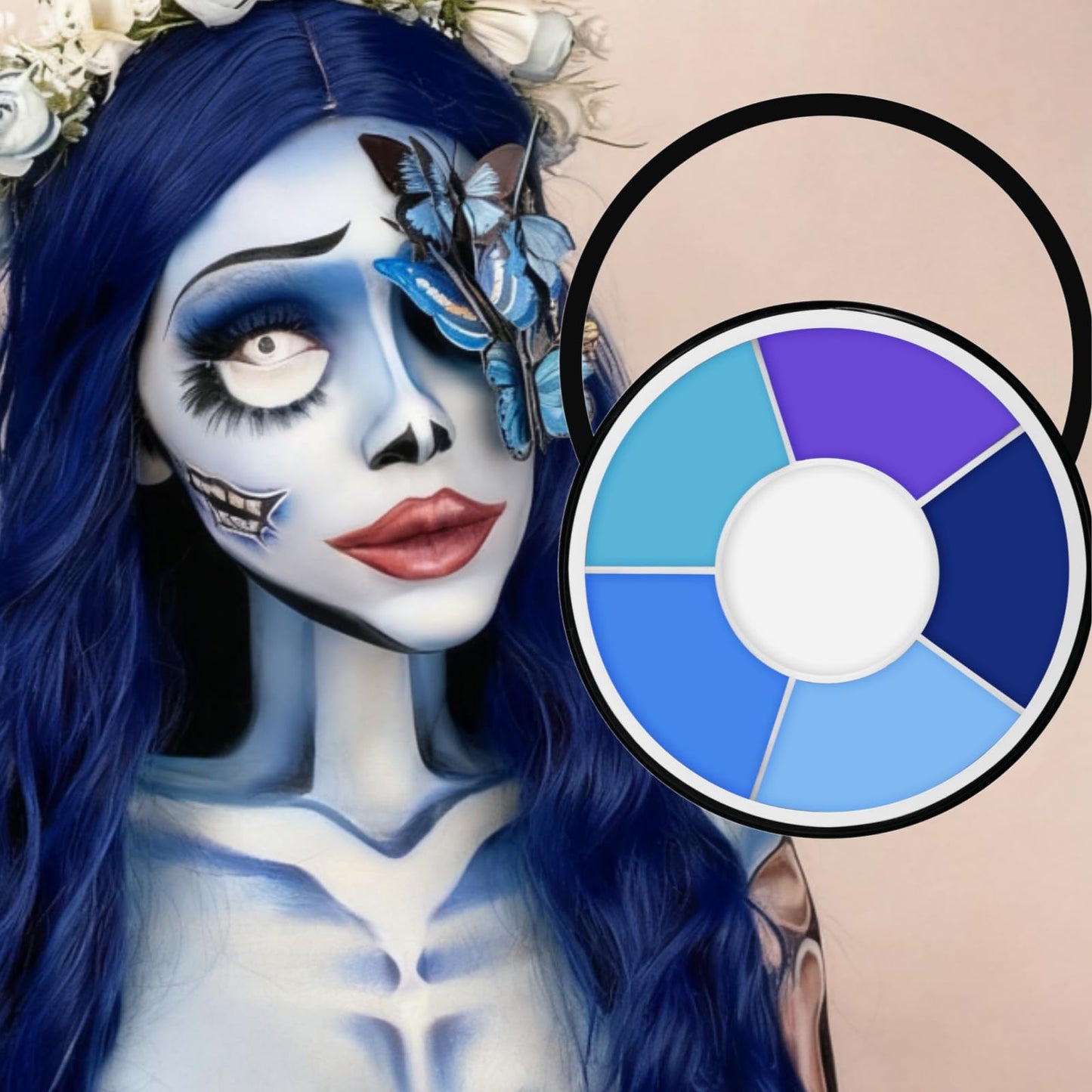 Vibrant 6 Colors Blue Face Body Paint Palette, Professional, Washable Formula Painting for Halloween, Cosplay & SFX Makeup, Dress Up Party
