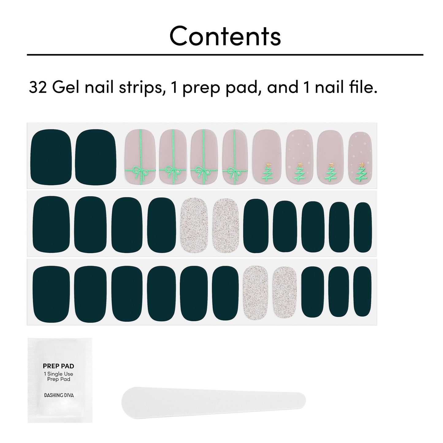 Dashing Diva Gloss Nail Strips - Tree Skirt | UV Free, Chip Resistant, Long Lasting Gel Nail Stickers | Contains 32 Wraps, 1 Prep Pad, 1 File Beauty & Personal Care Dashing Diva