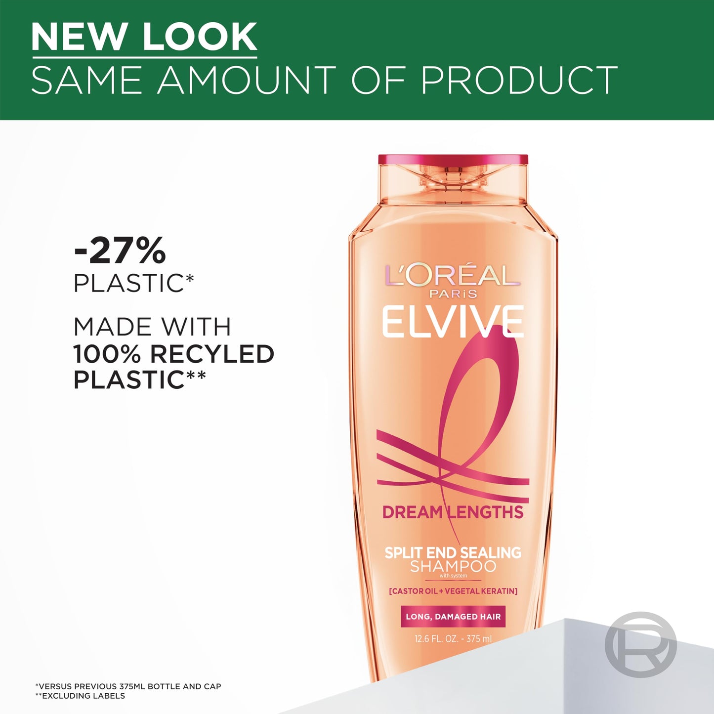 L'Oreal Paris Elvive Dream Lengths Restoring Shampoo with Fine Castor Oil and Vitamins B3 and B5 for Long, Damaged Hair, Visibly Repairs Damage