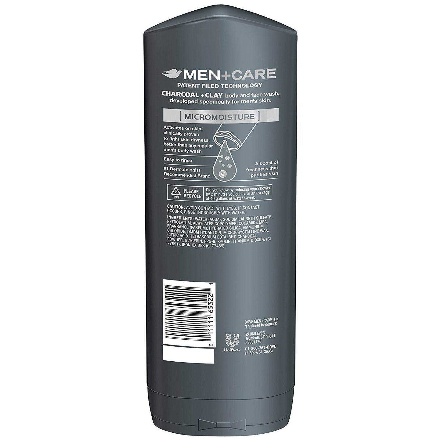 Dove Men + Care Body And Face Wash - Elements - Charcoal + Clay - Net Wt. 18 FL OZ (532 mL) Per Bottle - Pack of 2 Bottles