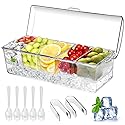 Large Ice Chilled Condiment Caddy,Chilled Condiment Containers Server with Lids for 5 Removable Compartments (2.5 cup),Serving Platters, Fruit…