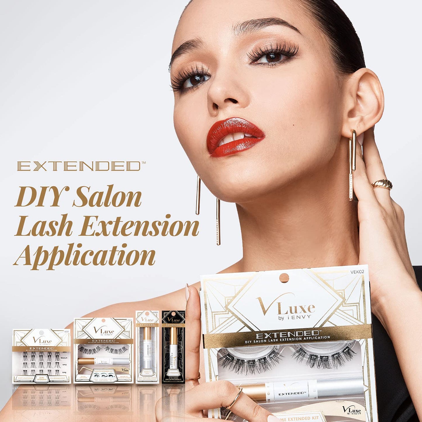 i•ENVY DIY Lash Extension Starter Kit With 10 Natural Lengthening Extended Clusters, Applicator and Bond & Seal - Eye lifting Effect, Feather Light