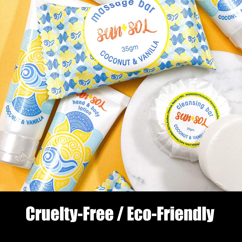World Amenities Sun + Sol Bulk Hydrating Conditioner with Warm Coconut & Vanilla Fragrances, Travel Size Toiletries, Mini Hotel Amenities, 0.7 Oz, 50