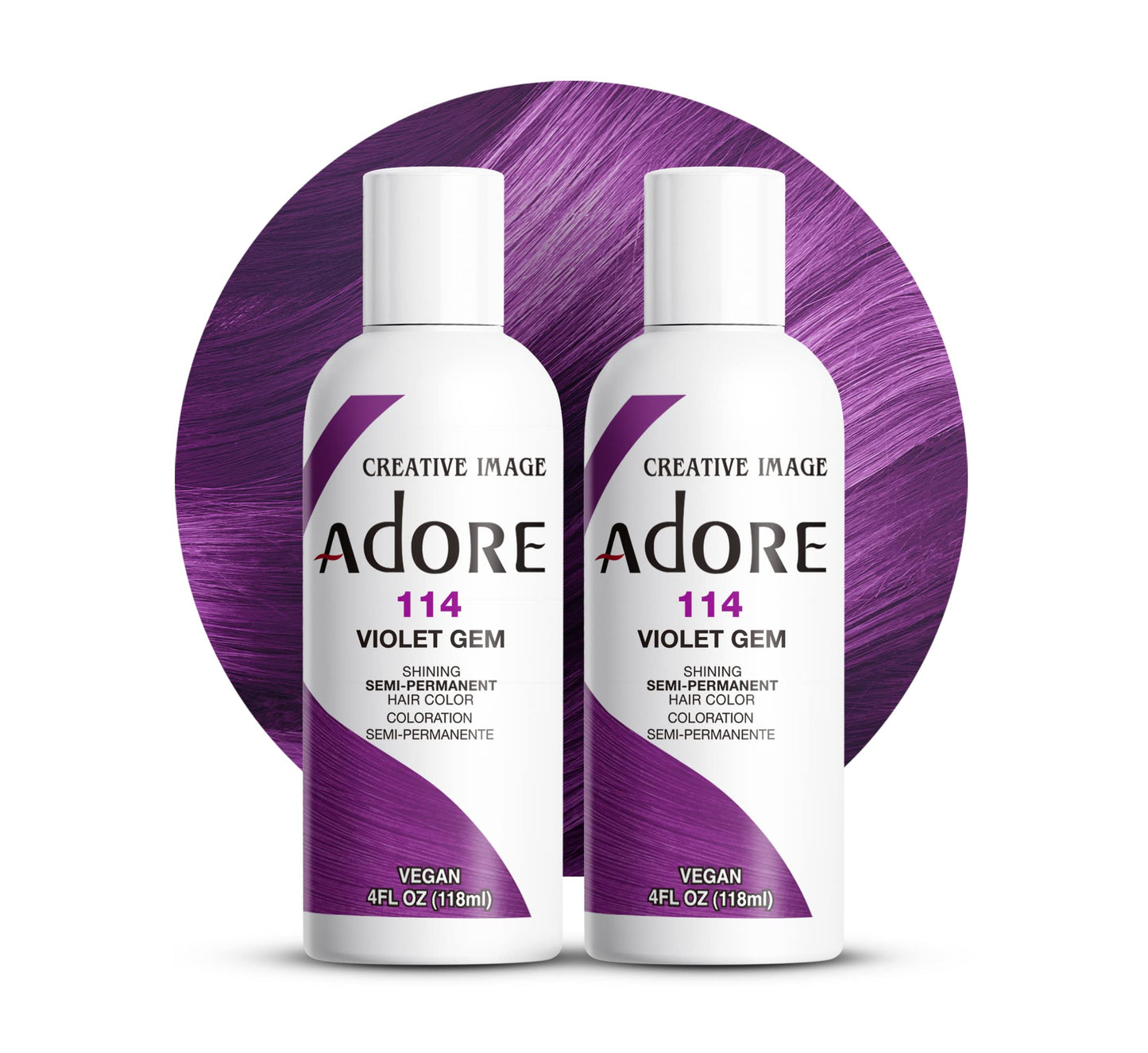 Adore Semi Permanent Hair Color (114 Violet Gem) (2 Pack) | Vegan & Cruelty-Free Purple Hair Dye | No Ammonia, No Peroxide, No Alcohol | 4 Fl Oz