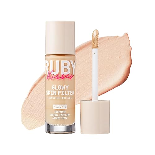Ruby Kisses Glowy Skin Filter Foundation - All-in-1 Primer, Skin Tint & Highlighter, Hydrating Light Coverage with Squalane, Natural Dewy Finish, Luminous & Radiant Glow (Fair)
