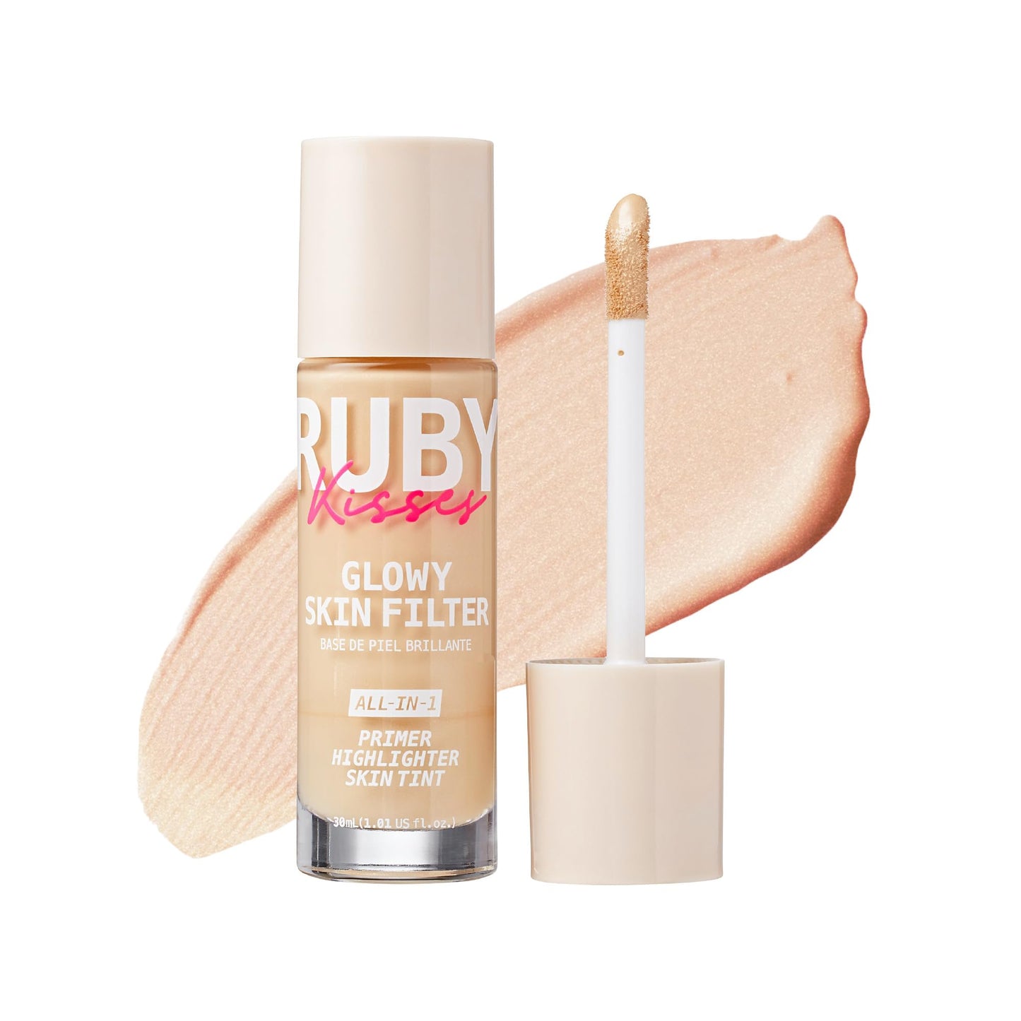 Ruby Kisses Glowy Skin Filter Foundation - All-in-1 Primer, Skin Tint & Highlighter, Hydrating Light Coverage with Squalane, Natural Dewy Finish, Luminous & Radiant Glow (Fair)