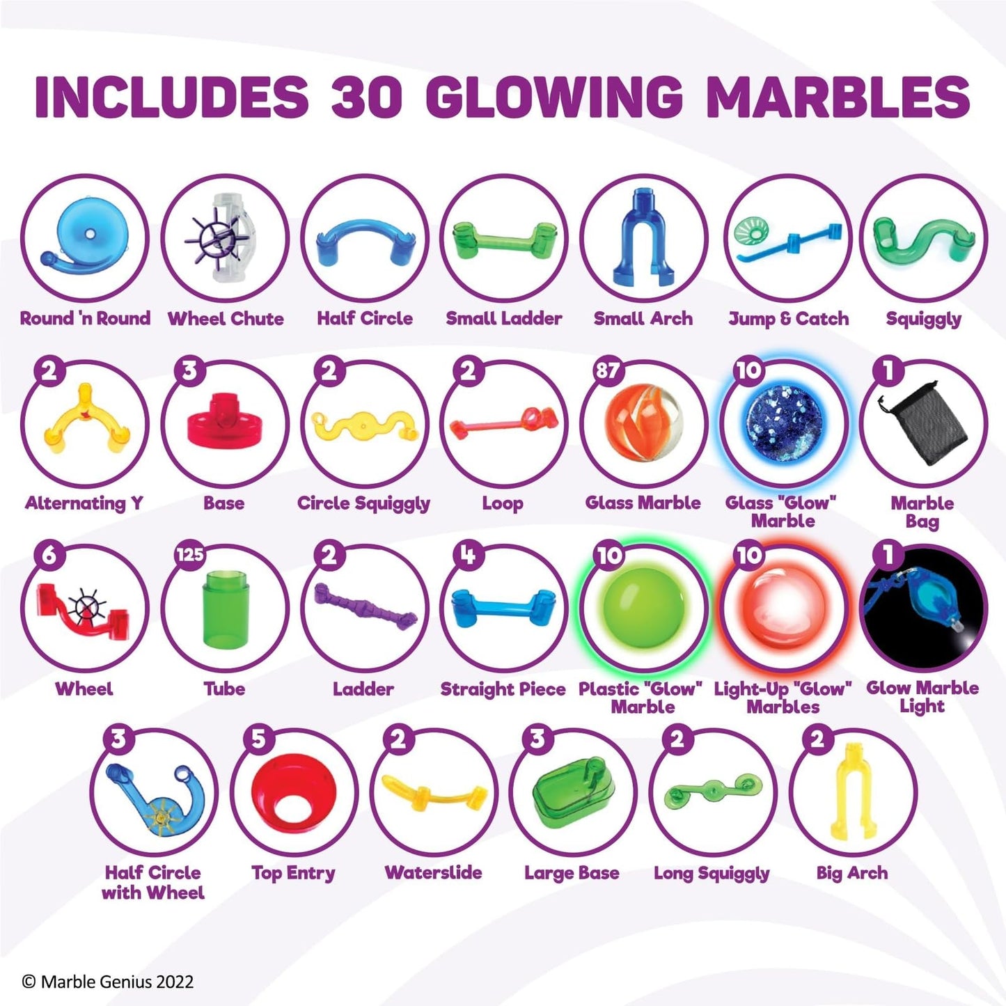 Marble Genius 200pcs Glow Marble Run Super Set – STEM Track Race Building Blocks with Glow-in-the-Dark Marbles & Guide for Kids 4+