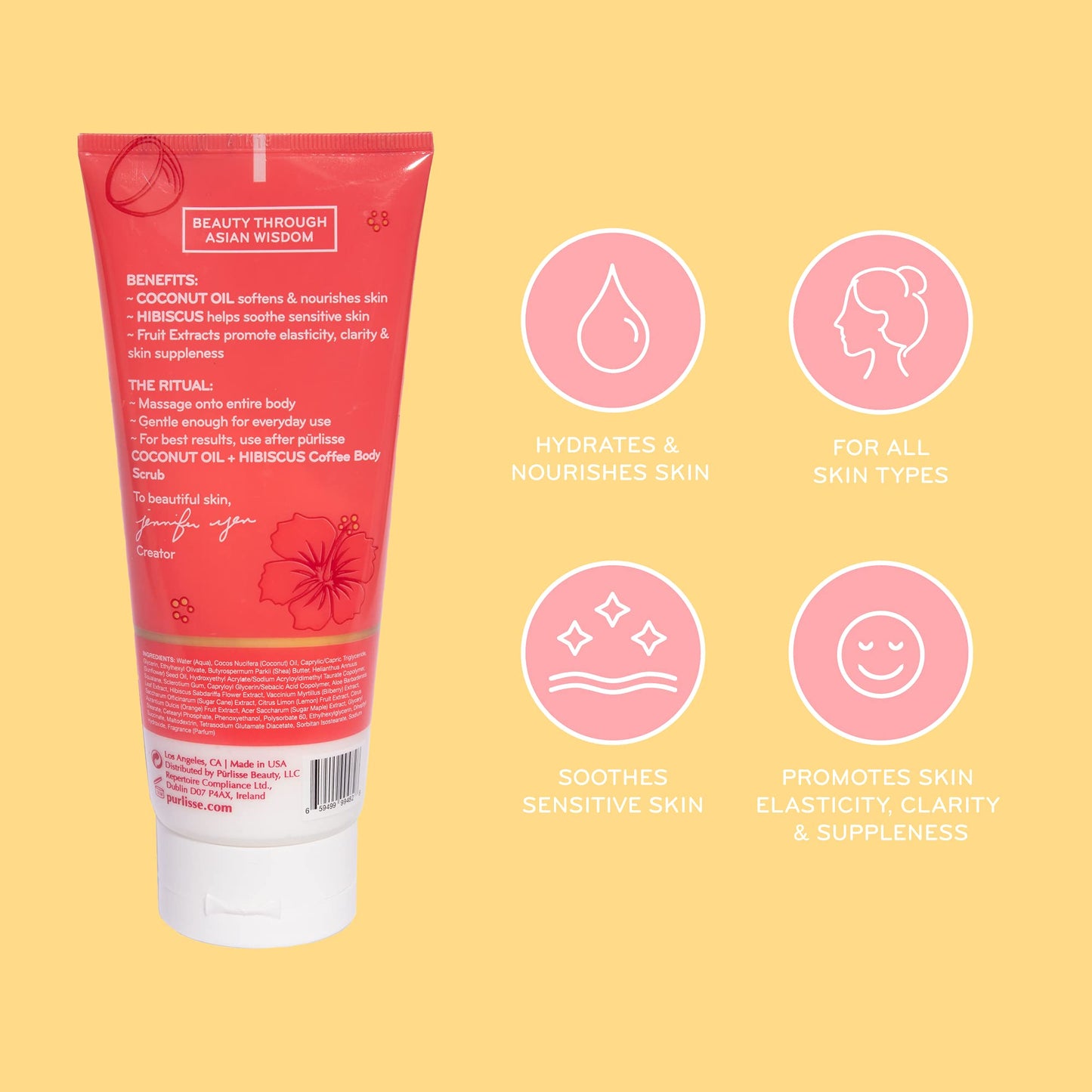 purlisse Coconut Oil Coffee + Hibiscus Body Butter: Cruelty-free & clean, Paraben & Sulfate-free, Nourishes & deeply moisturizes, Hibiscus soothes