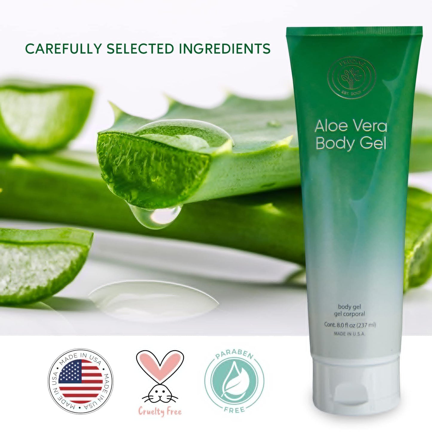 L’EUDINE Aloe Vera Gel - Pack of 3 - 8Fl Oz Aloe Vera Lotion - Premium Aloe Vera for Hair, Face and Body - Rich in Nutrients and Vitamins - Ideal