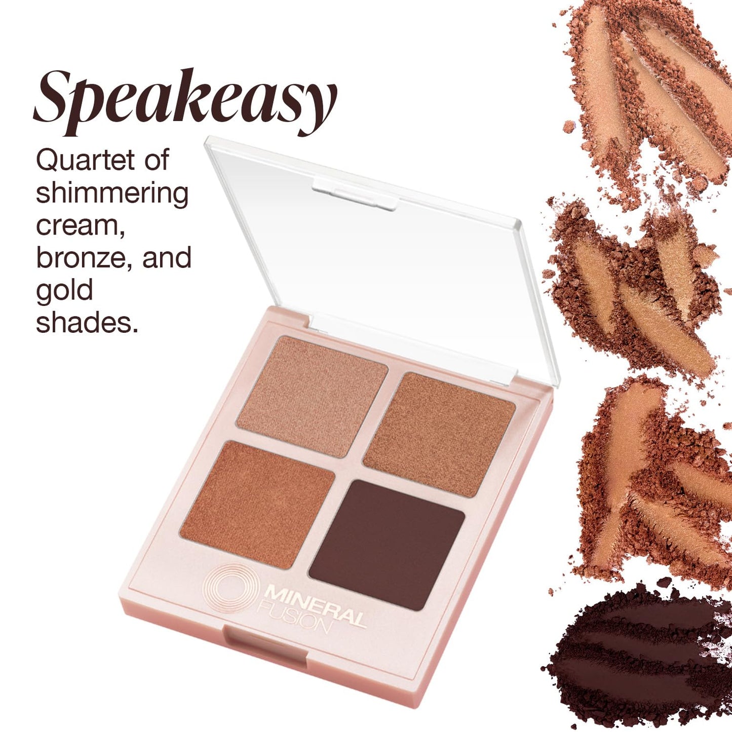 Mineral Fusion Eyeshadow Palette - Four Pressed Powder Shades in Matte, Satin, and Shimmer Finishes - Natural, Lightweight Vegan Eye Makeup