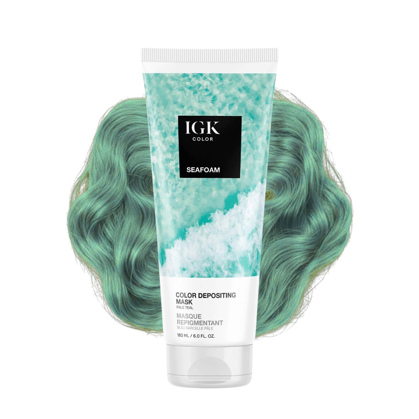 IGK Seafoam | Pale Teal Hair Gloss + Color Depositing Mask | Boost Shine, Enhance Teal Tones, Refresh Color | Semi Permanent Conditioning Treatment |