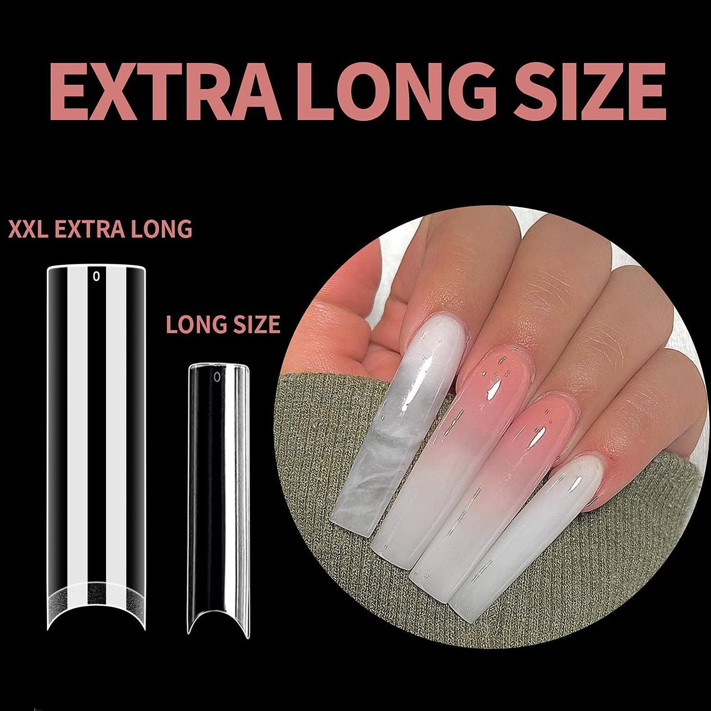 UNA GELLA Nail Tips Square XXL Tips 120 PCS No C Curve Gel Tips Extra Long Square Straight Nails Half Fake Nail Tips No Trace for Acrylic Nails Tips Beauty and Personal Care UNA GELLA
