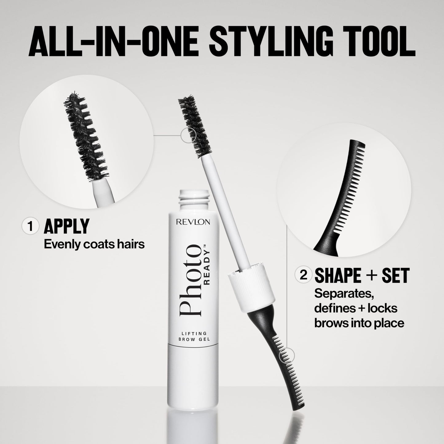 Revlon PhotoReady Lifting Brow Gel, Tinted Eyebrow Lamination with Spoolie Brush, Conditions, Shapes & Defines, 804 Rich Dark Brown, 0.23 fl oz
