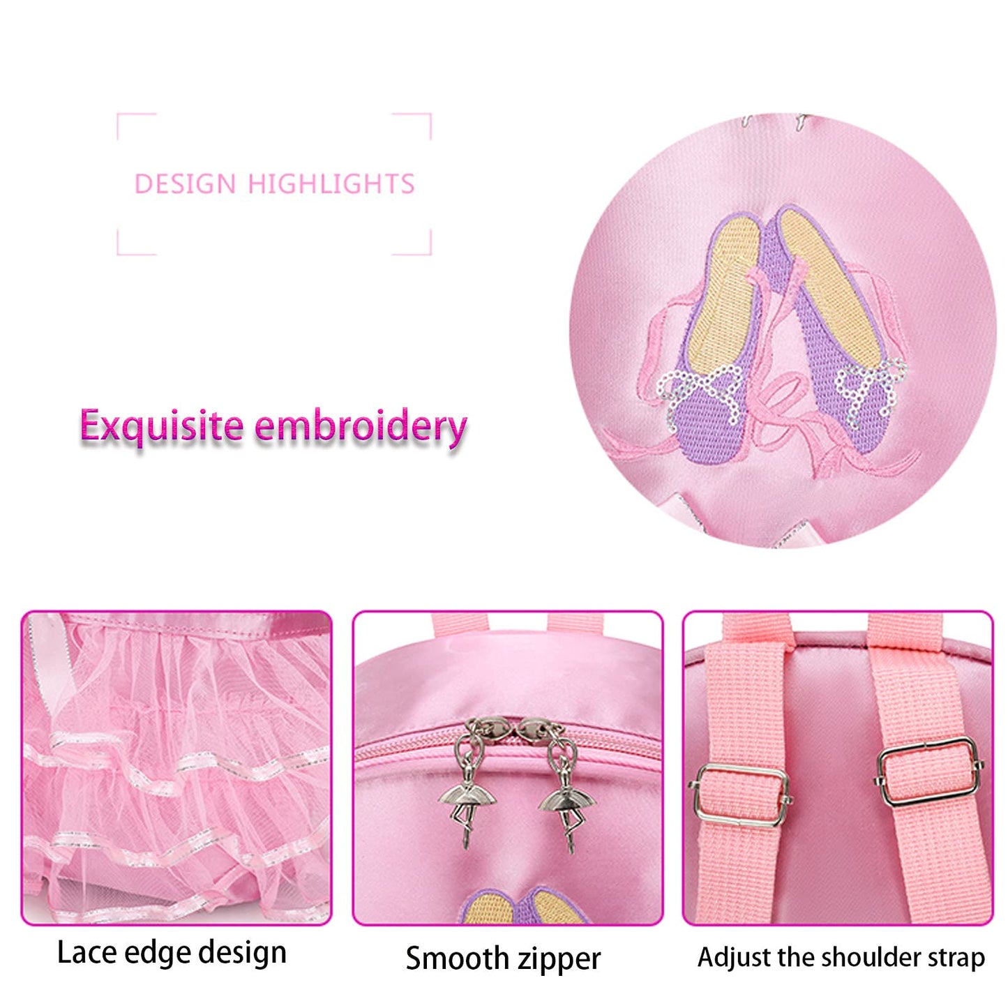 Yitengteng Princess Ballerina Backpack Dance Bag for Toddler Girls Nylon Backpack (Pink dance shoes)