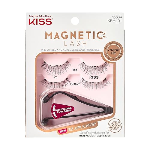 KISS Magnetic Lash 01, Synthetic False Eyelashes with Magnets Under and Over Your Upper Lashes, No Glue Needed, Lightweight, Reusable, Contact Lens