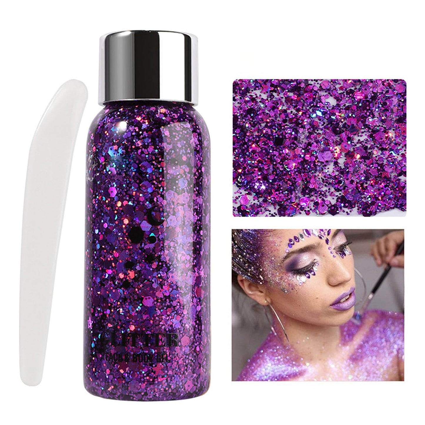 JUDEWY Body Glitter Gel, Face Glitter Body Glitter Glitter Liquid Eyeshadow, Face Hair Nail Glitter, Holographic Makeup Festival Glitter Makeup (07)