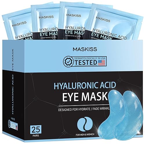 Maskiss Under Eye Patches (25 Pairs), Hyaluronic Acid Eye Masks for Dark Circles Puffy Eyes Undereye Bags, Collagen Eye Patches for Wrinkles