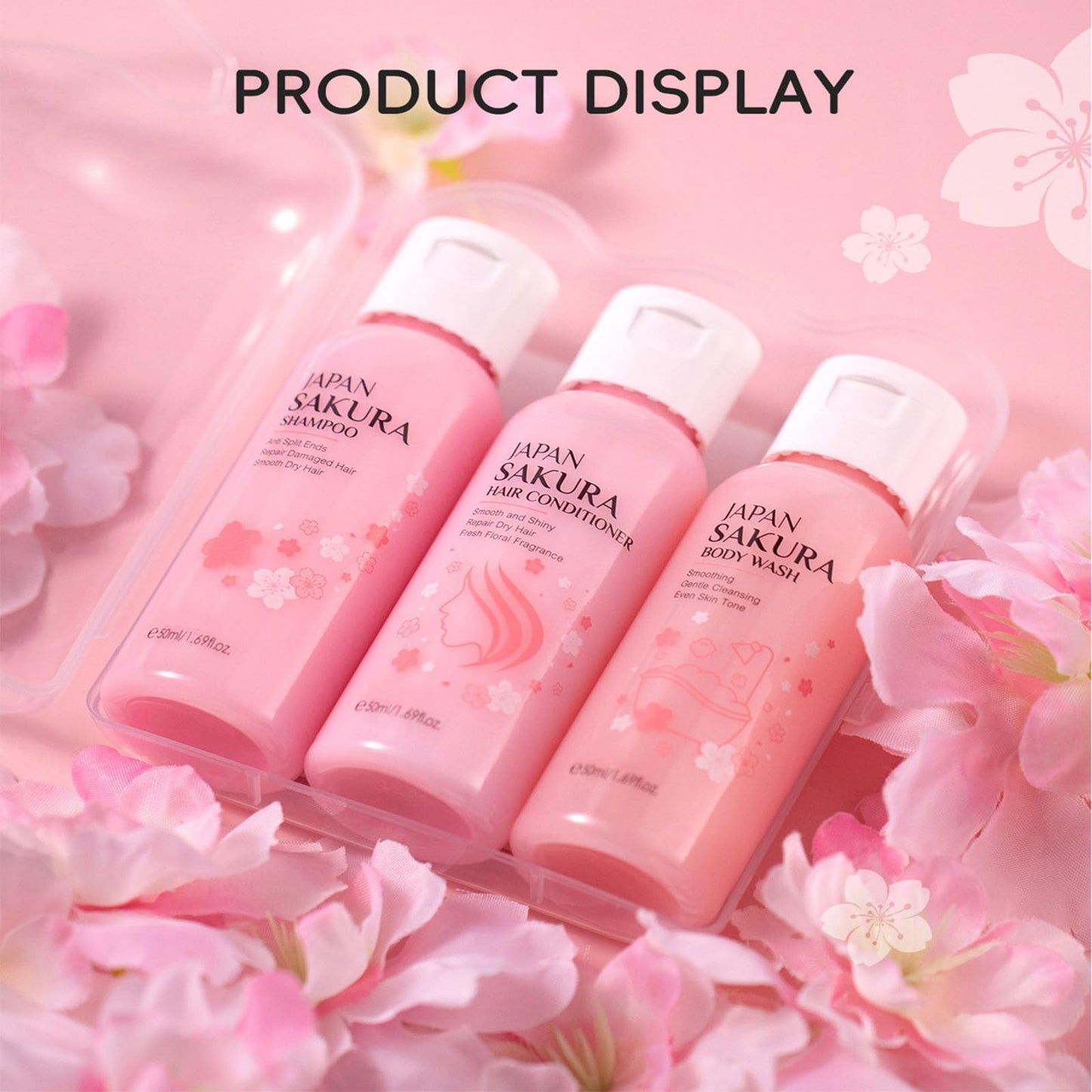 Cherry Blossom Shampoo and Conditioner & Body Wash Set,Hydrating Hair Care&Gentle Moisturizing Shower Gel,Delicate Floral Scent for Soft Silky