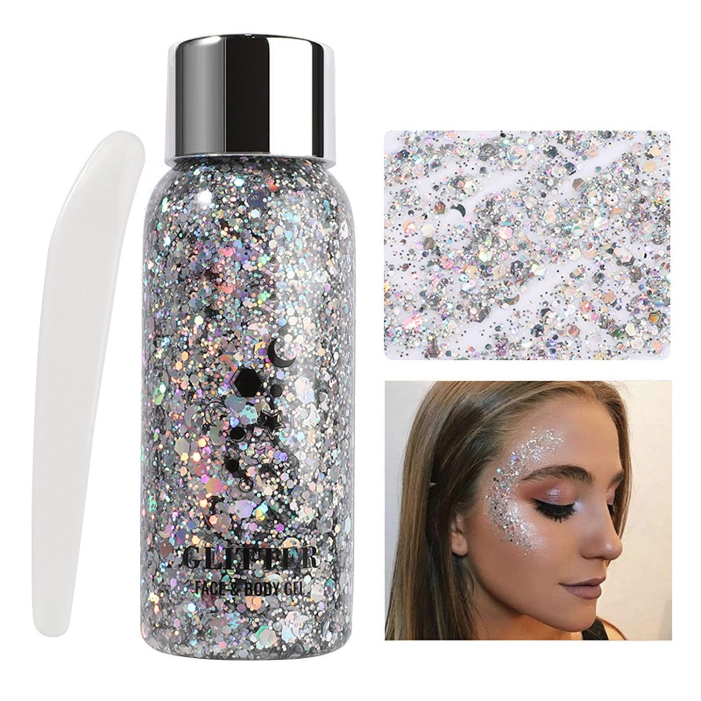 JUDEWY Body Glitter Gel, Face Glitter Body Glitter Glitter Liquid Eyeshadow, Face Hair Nail Glitter, Holographic Makeup Festival Glitter Makeup (02)