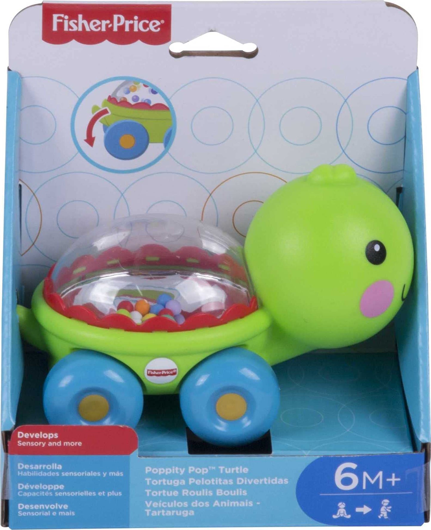 Fisher-Price Baby Crawling Toy Poppity Pop Turtle Push-Along Vehicle with Ball Popping Sounds for Infants Ages 6+ Months