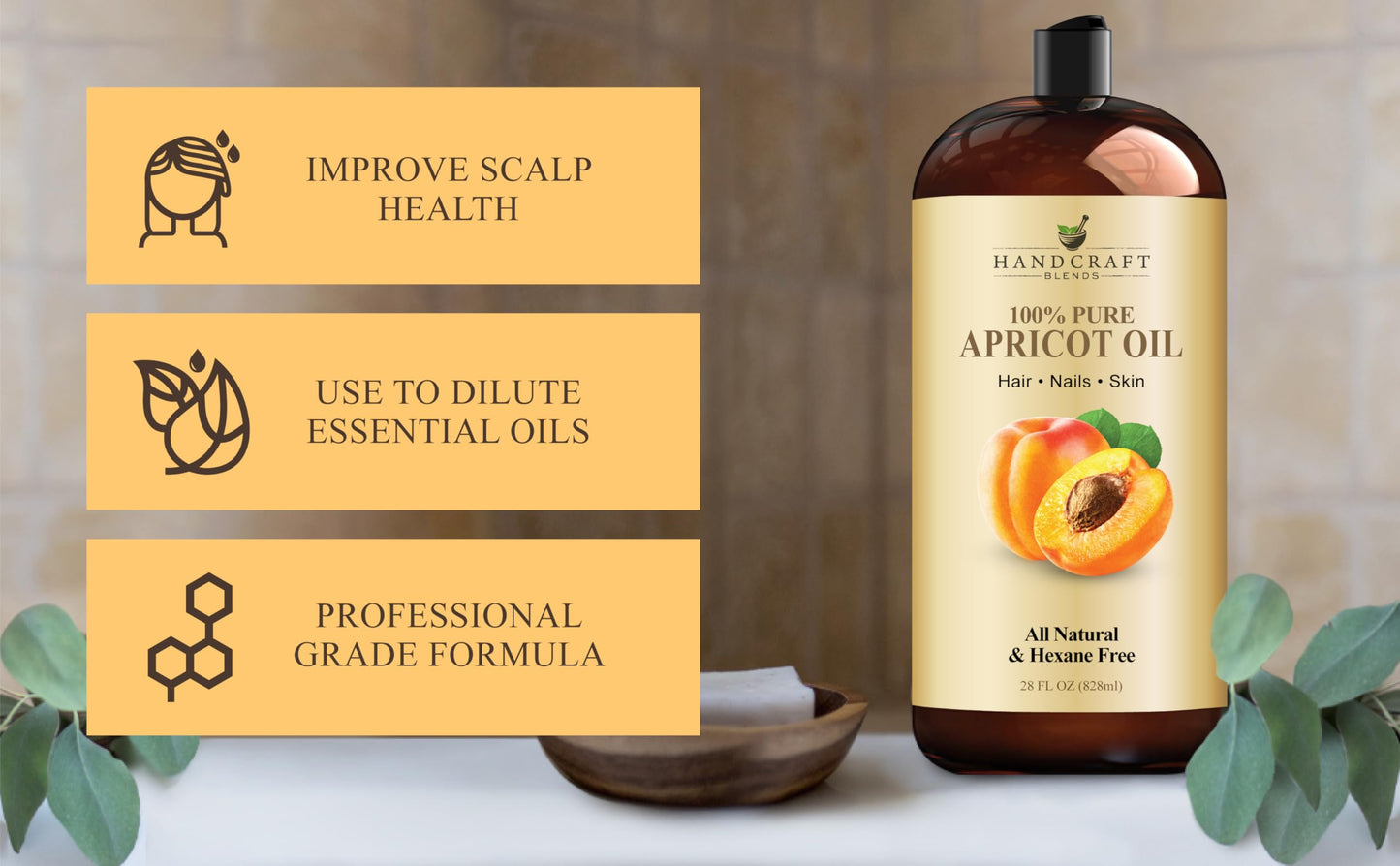 Handcraft Blends Apricot Kernel Oil - Cold-Pressed 28 Fl Oz - 100% Pure and Natural - Premium Grade Carrier Oil for Skin and Hair