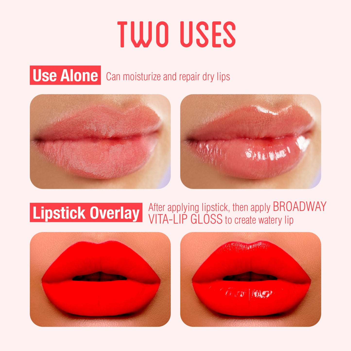 Ruby Kisses Broadway Vita-Lip Clear Lip Gloss (Peach 6 Pack), Ultra-Hydrating & Soothing Formula with Vitamin Oils, High-Shine Non-Sticky Finish