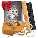Viking Revolution Beard Comb & Beard Brush Set for Men -- Natural Boar Bristle Brush and Dual Action Pear Wood Comb w/Velvet Travel Pouch - Great