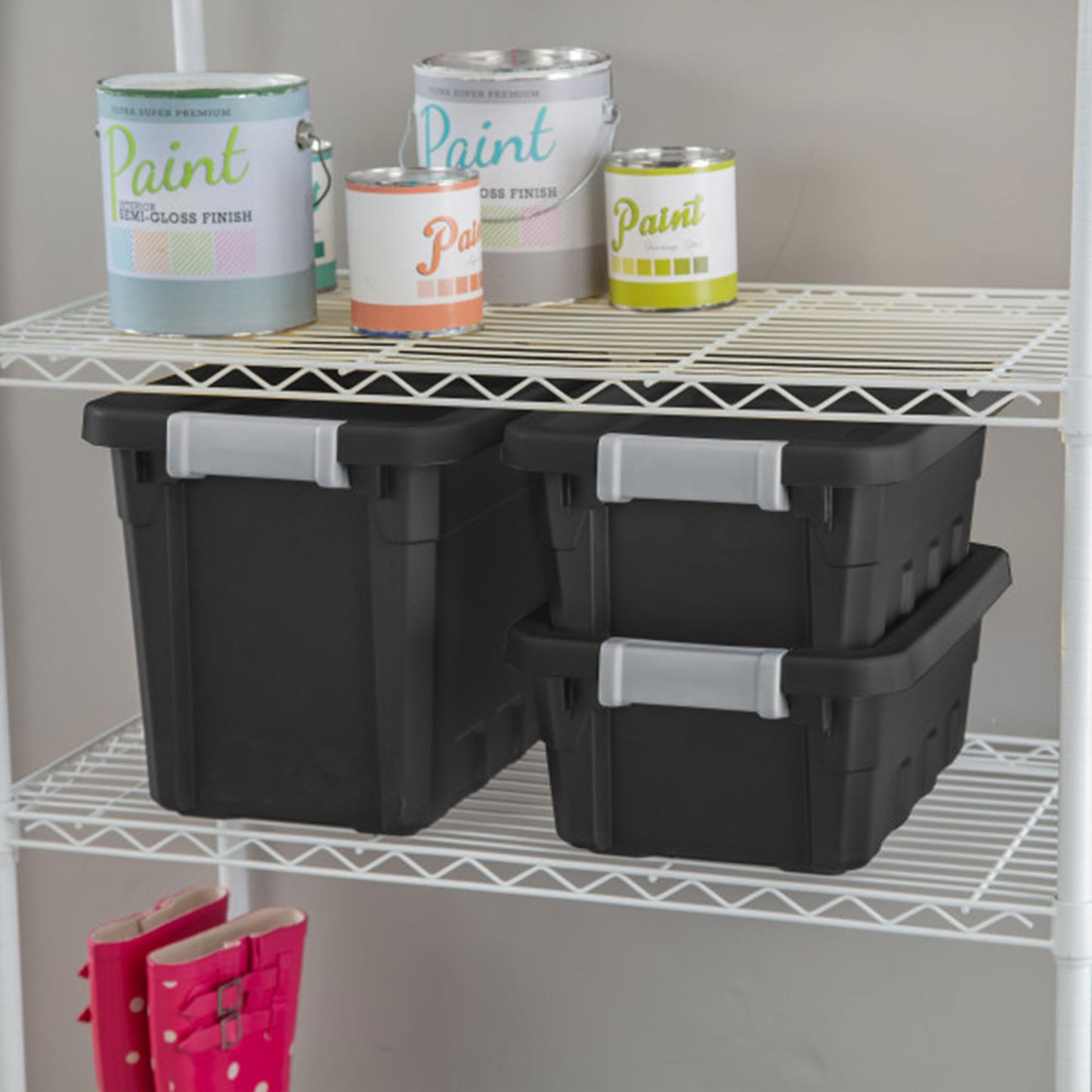 Sterilite 6-Pack Plastic Storage Bins with Lids, Stackable Containers, 4 Gallon, Black