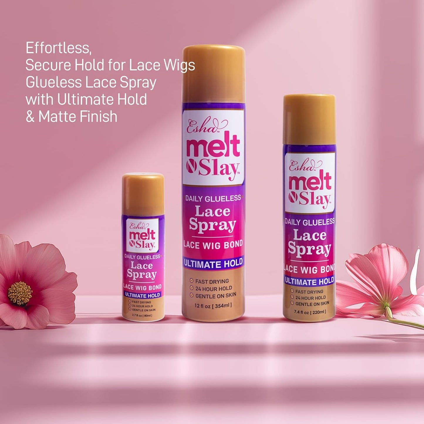 Esha MELT N SLAY Glueless Lace Spray - Ultimate Hold, Sweat & Water Resistant, Long-Lasting Secure Grip for Lace Wigs, Invisible Matte Finish & Edge