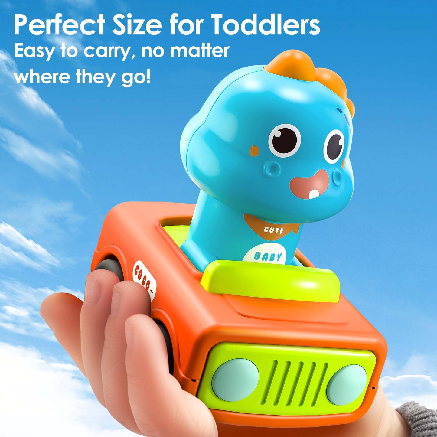 iPlay iLearn Press & Go Car Toys – Baby Animal & Dino Push Cars for Toddlers 1–3, Friction Vehicles, 1st Birthday Gift for Kids 6–18M