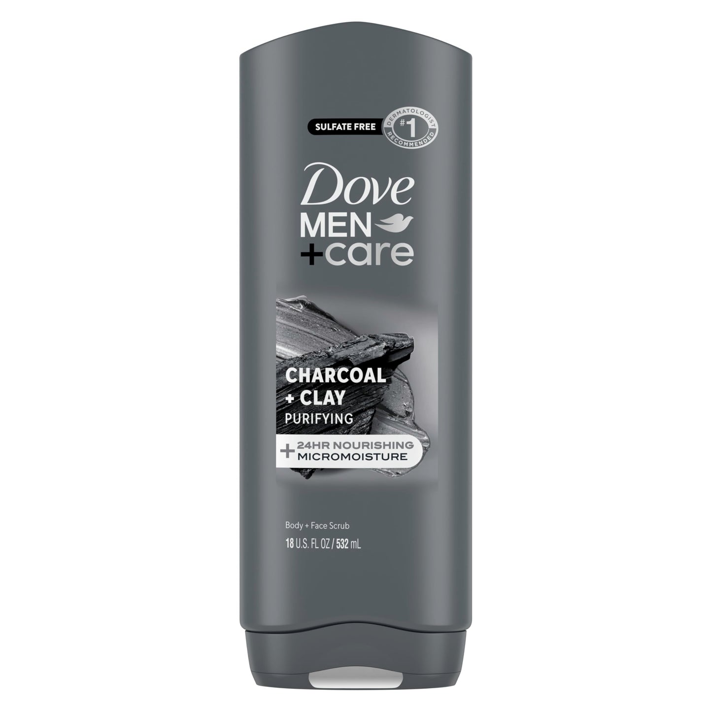 DOVE MEN + CARE Body and Face Wash Purifying Charcoal + Clay Body Wash for Men with 24-Hour Nourishing Micromoisture Technology 18 oz