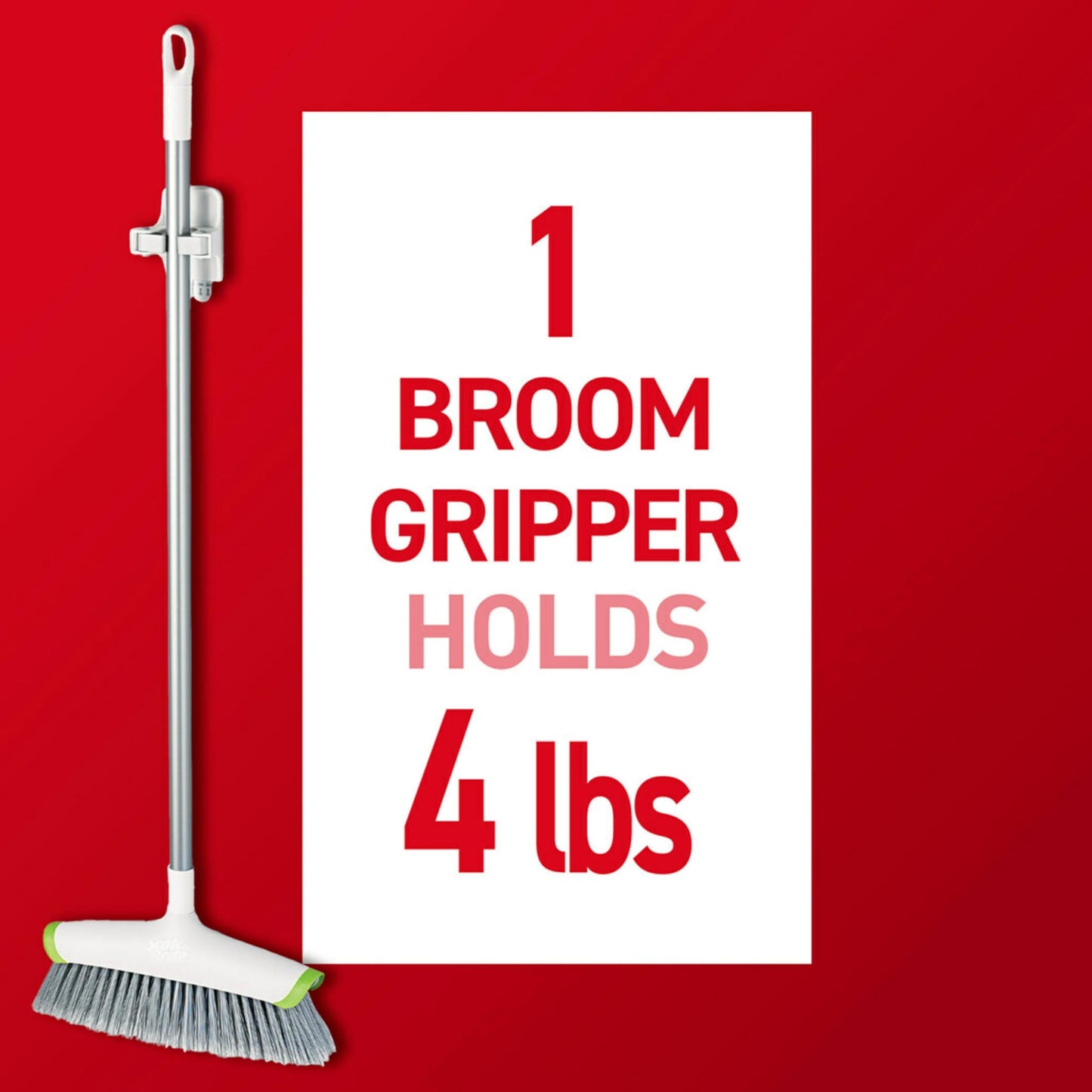 Command Broom & Mop Grippers, 2 Hangers with 4 Strips, Damage-Free Wall Mount Holder for Cleaning Tools, Organizing & Storage, Holds up to 4lb