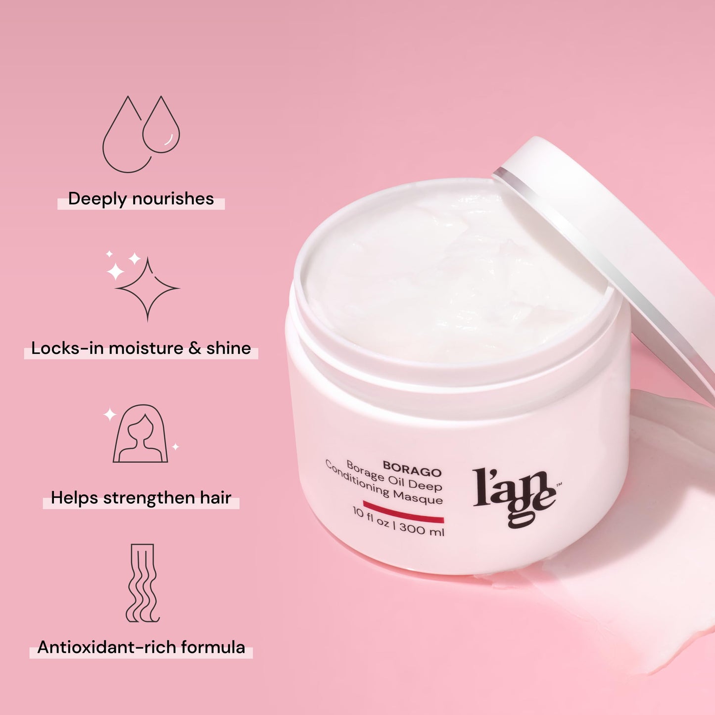 L'ANGE HAIR Borago Deep Conditioning Masque with Borage Oil - 10 Oz Jar, Nourishes and Strengthens Hair, Manages Frizz and Enhances Moisture, Sulfate