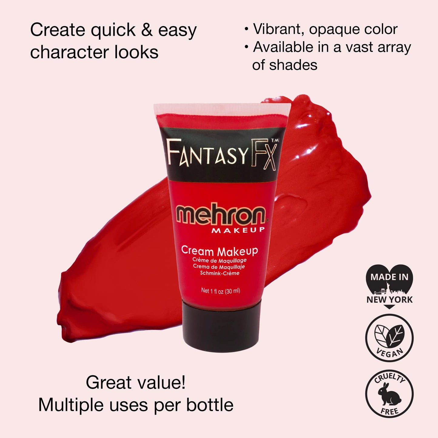 Mehron Makeup Fantasy FX Cream Makeup | Water Based | Halloween | Red Face & Body Paint For Adults 1 fl oz (30ml) (RED)