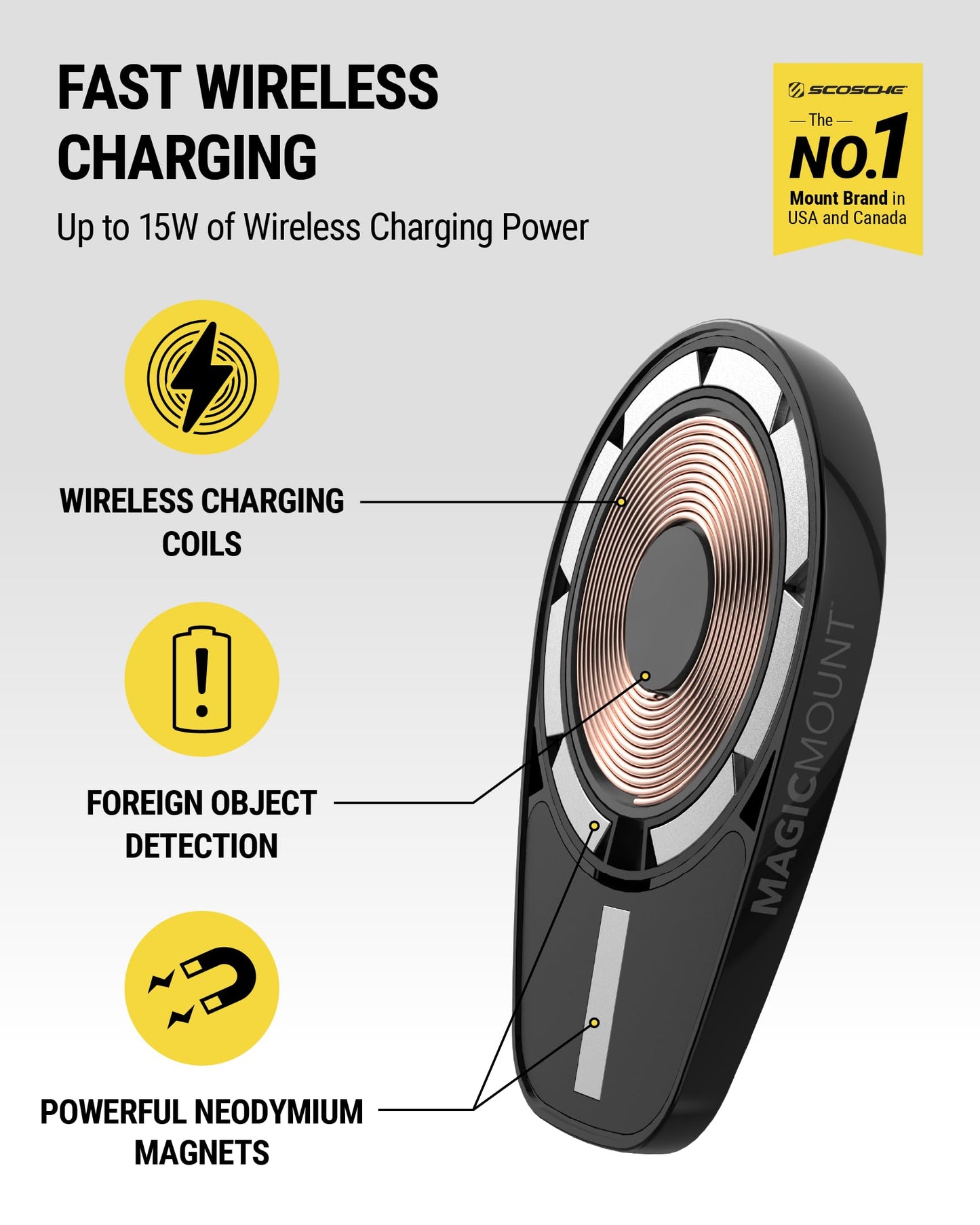 Scosche MPQ6DV-SP Magnetic Phone Holder for Car Dashboard/Vent, 15W Wireless Fast Car Charger Phone Stand, Hands Free Cell Phone Mount Compatible…