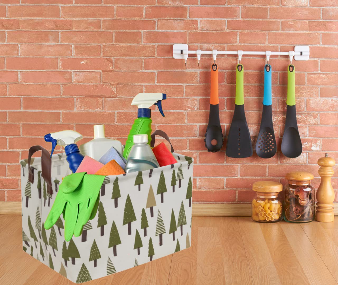 Sanjiaofen Rectangular Canvas Storage Bins,Waterproof Storage Basket,Collapsible Tree Organizer Bin with Handles for Clothes Storage,Book Bag (Tree)