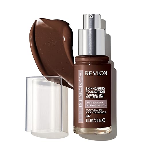 Revlon Illuminance Skin-Caring Liquid Foundation, Hyaluronic Acid, Hydrating and Nourishing Formula with Medium Coverage, 617 Ebony, 1 fl oz