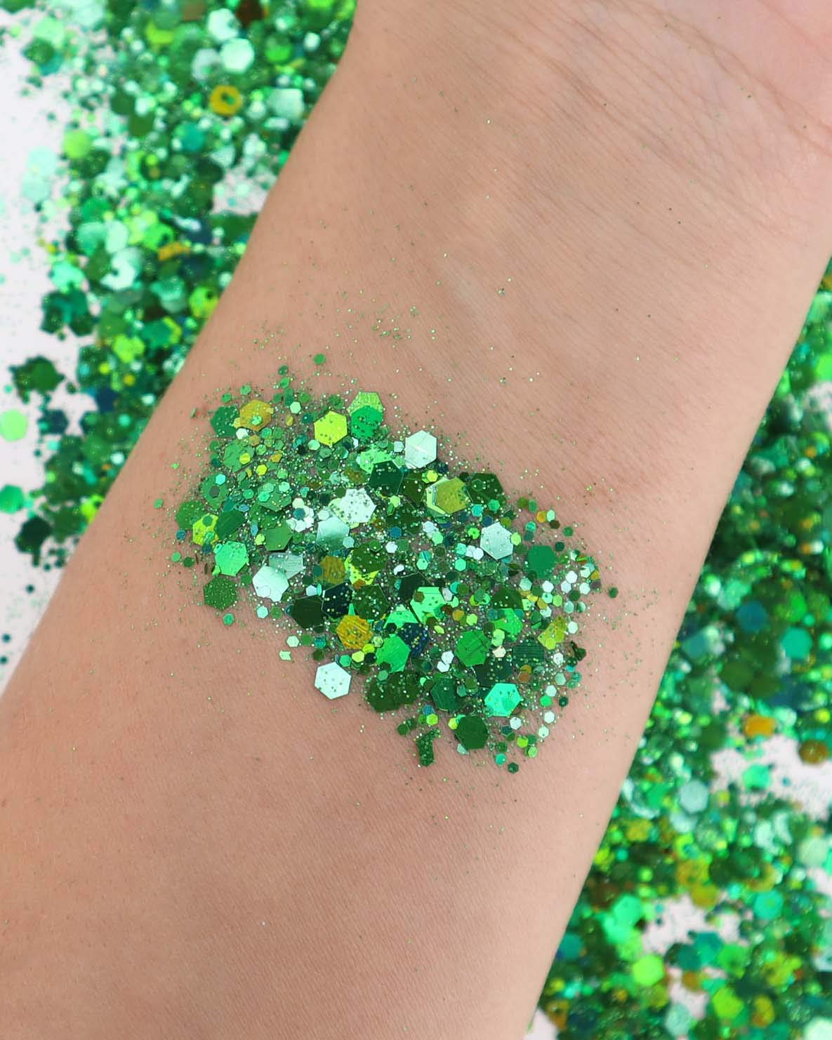 Green Face & Body Glitter - Chunky Glitter - Uses Include: Holidays, Cheerleading, Festival, Rave, Hair, Makeup, Face, Body, Nails, Resin, Arts