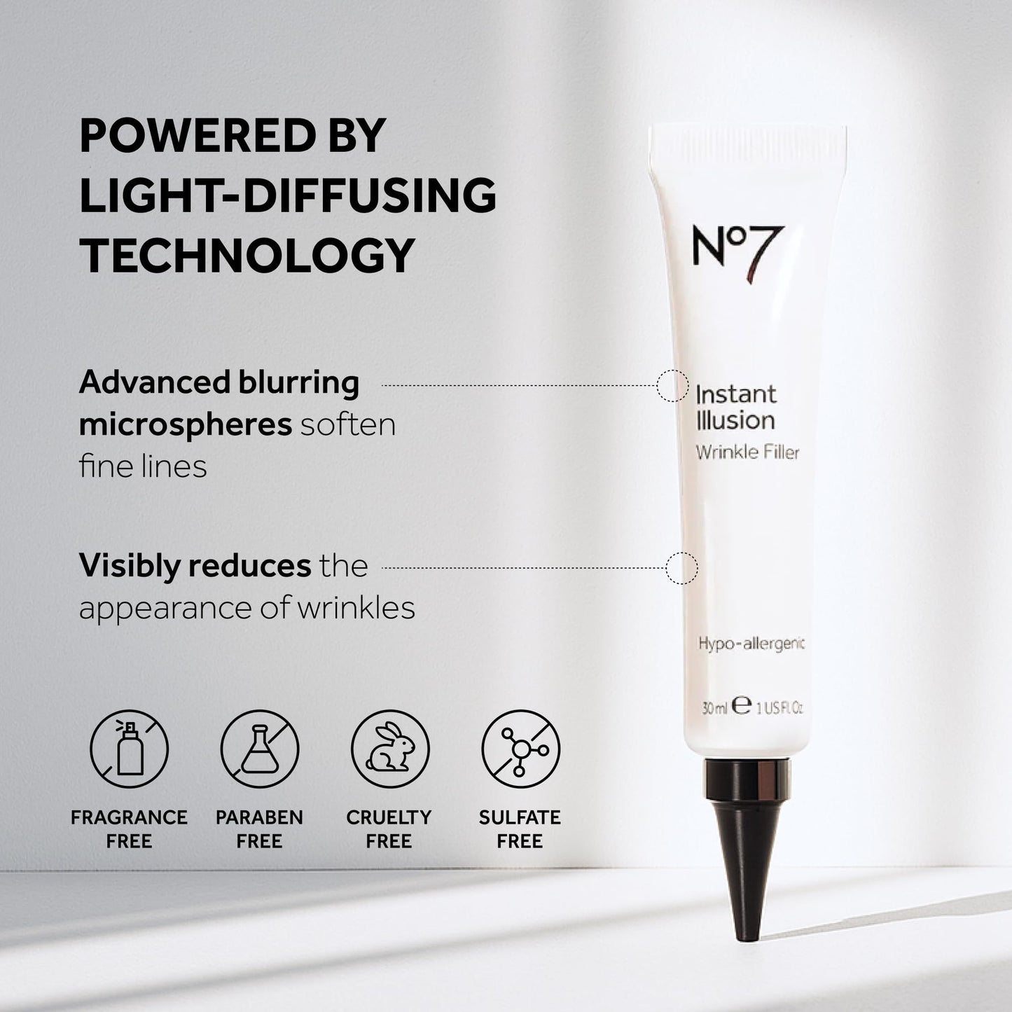 No7 Instant Illusion Wrinkle Filler - Anti Aging Serum for Face to Smooth + Blur Fine Lines and Wrinkles - Gives Complexion a Youthful and Radiant
