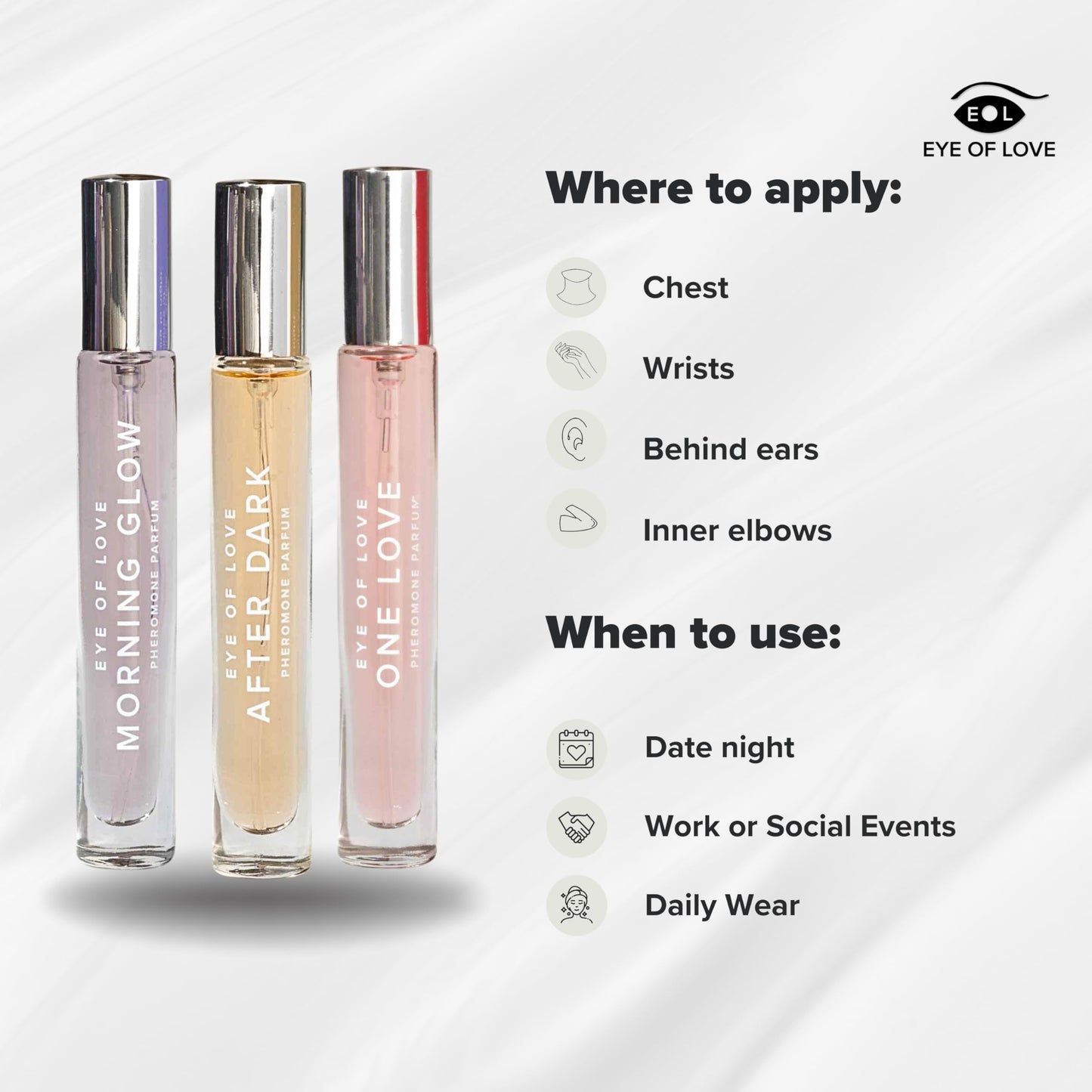 Eye Of Love Pheromone Parfum Set - Morning Glow, One Love, After Dark to Attract him- 30ml